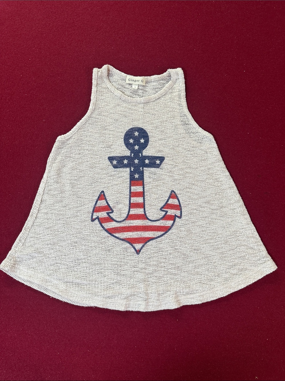Ginger G Cream Tank Top with Red & Blue Anchor Graphic